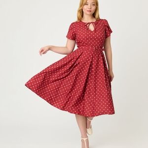 Unique Vintage Green and White Polka Dot Midi Dress